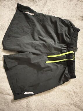 Men's Champion Athletic Shorts with Neon Drawstring - Dark Gray